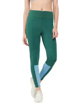 Clovia Women's Snug-Fit High Rise Colourblocked Active Tights (AB0022E17_Green_L)