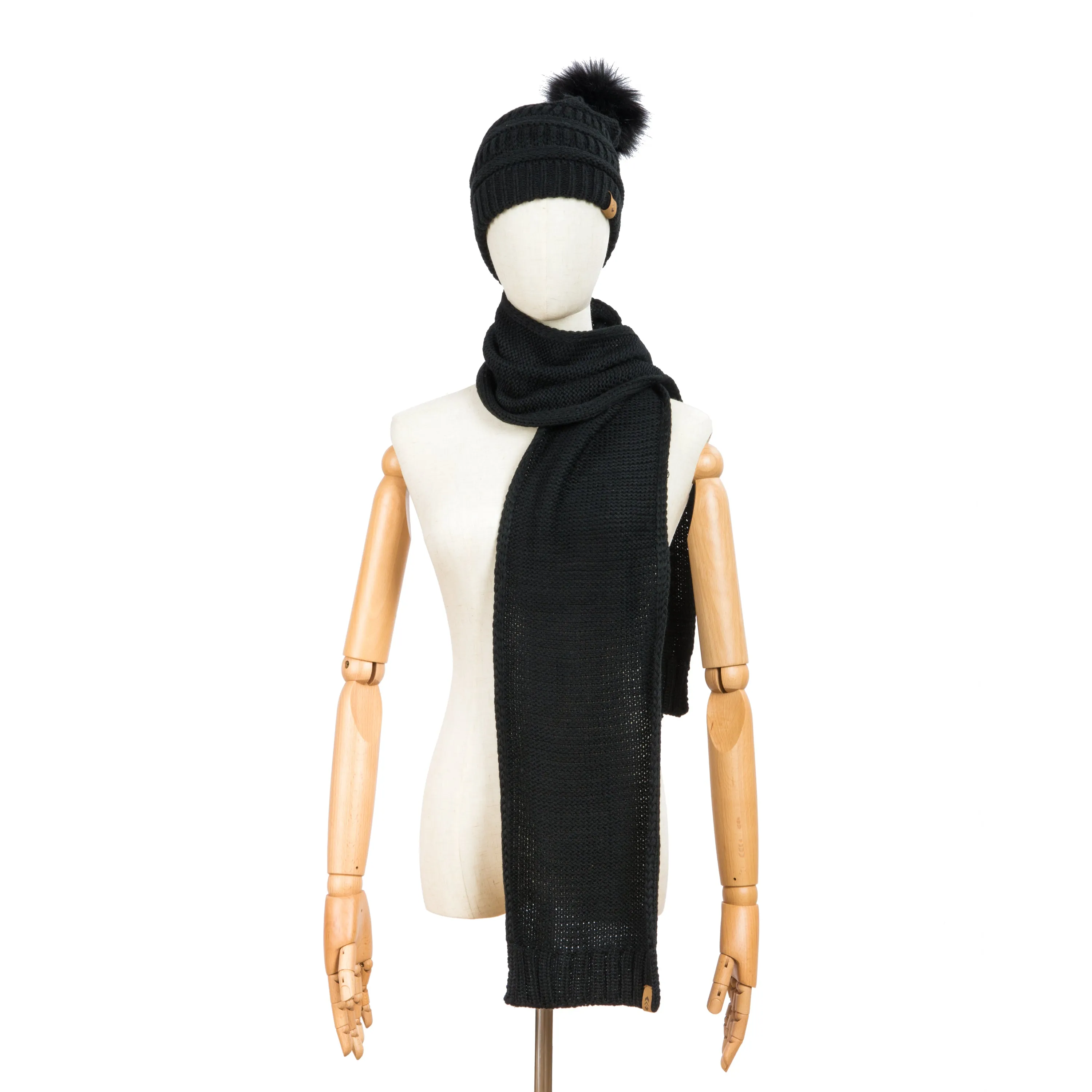 Free Country Scarf Beanie Set for Women (Knit Black)