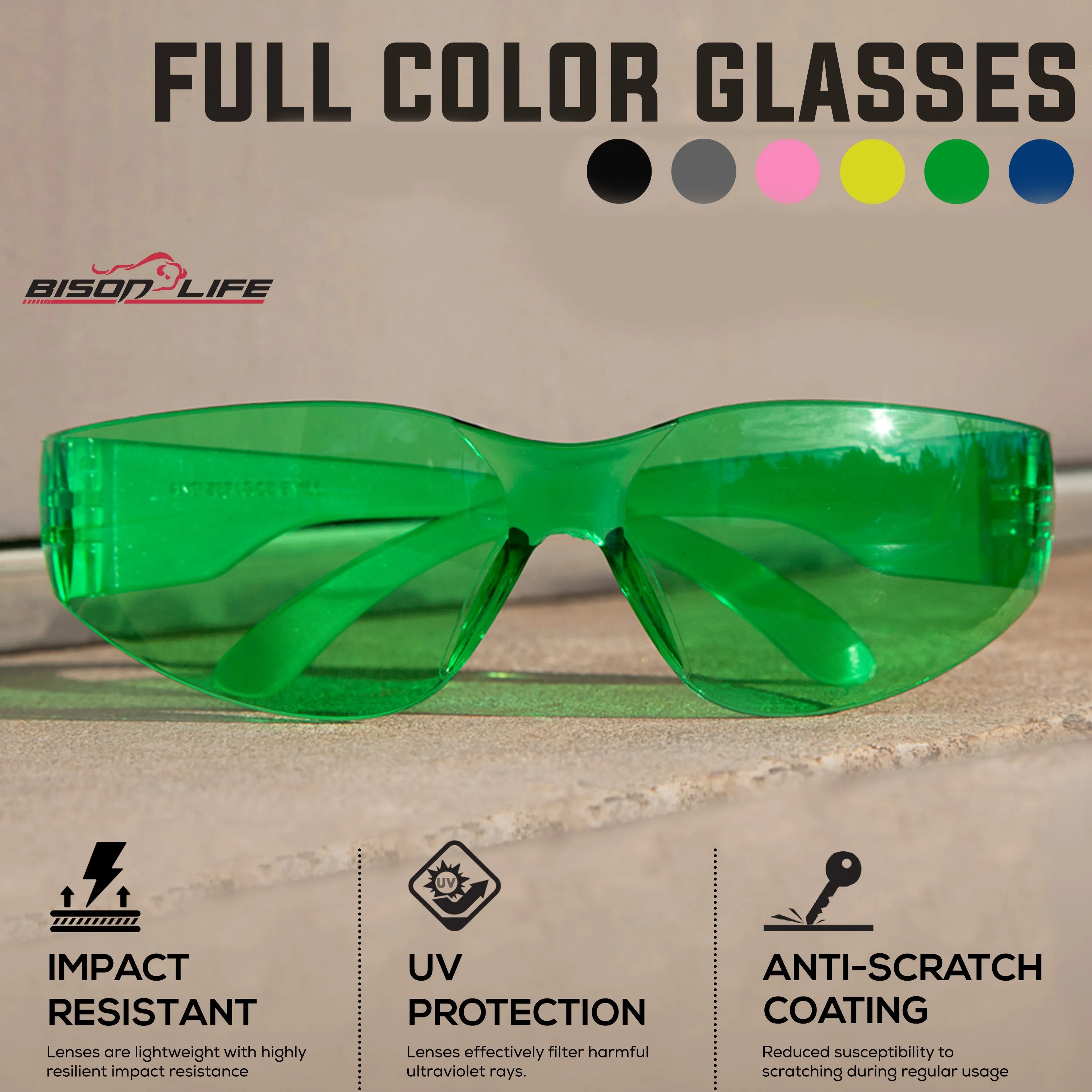 Keystone Full-Color Polycarbonate Safety Glasses, Anti-Scratch, ANSI Z87.1