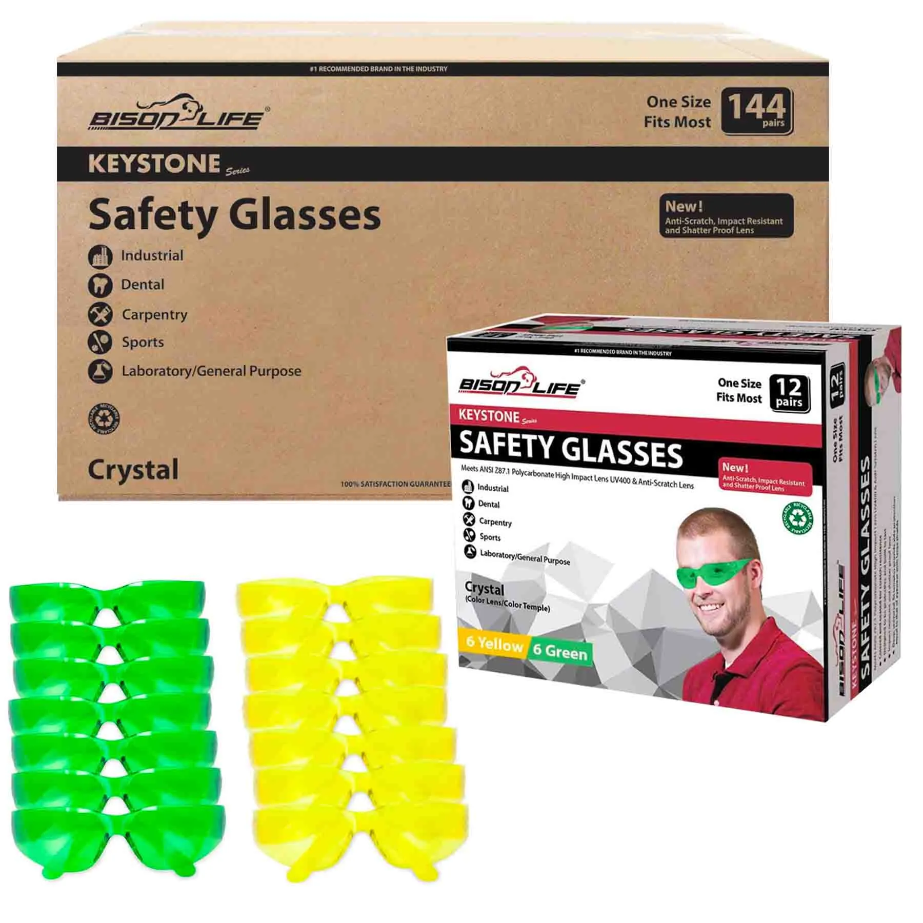 Keystone Full-Color Polycarbonate Safety Glasses, Anti-Scratch, ANSI Z87.1