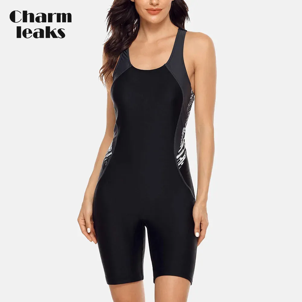 LVSANW Charmleaks Women‘s One Piece Pro Sports Swimwear Athlete Sports Swimsuit Boyleg Beach Wear Colorblock Racerback Bathing Suits