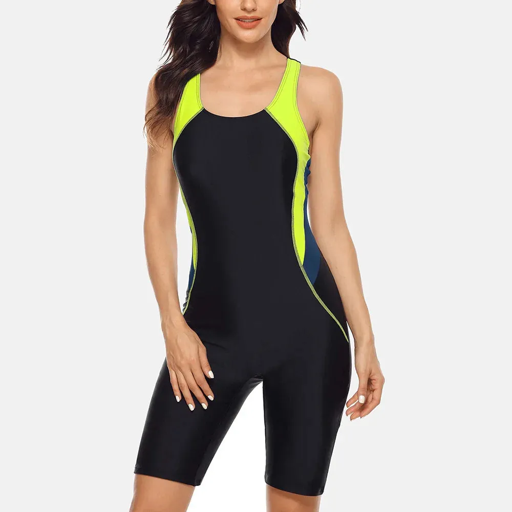 LVSANW Charmleaks Women‘s One Piece Pro Sports Swimwear Athlete Sports Swimsuit Boyleg Beach Wear Colorblock Racerback Bathing Suits