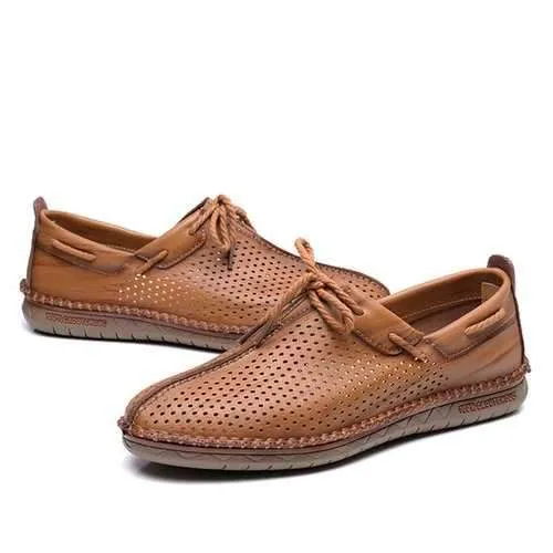 Men Hollow Out Soft Sole Casual Hand Stitching Flats