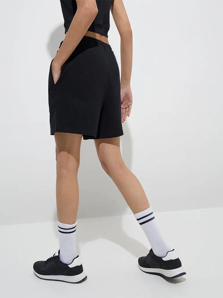 Studiofit Black High-Rise Cotton-Blend Skort