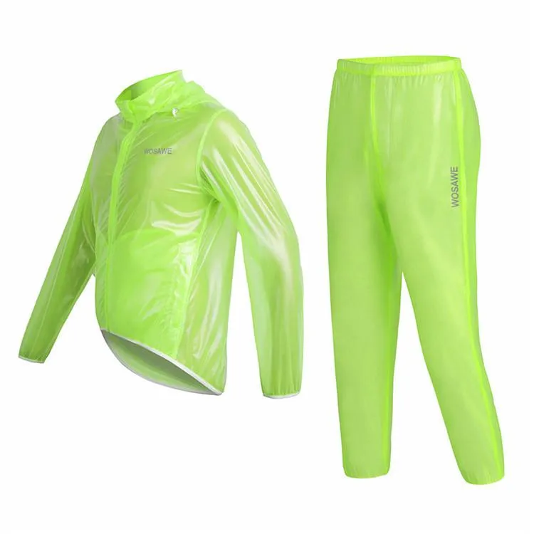 WOSAWE Waterproof Windproof Green Cycling Rain Coats Jackets Set